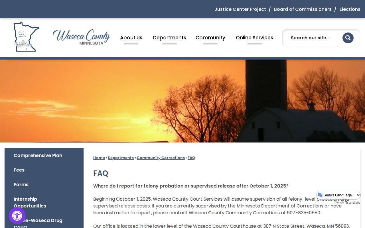 Waseca County Community Corrections supervision transition instructions